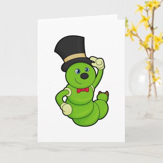 Rups als Bruidegom met Hoed Kaart (Gele Bloem)