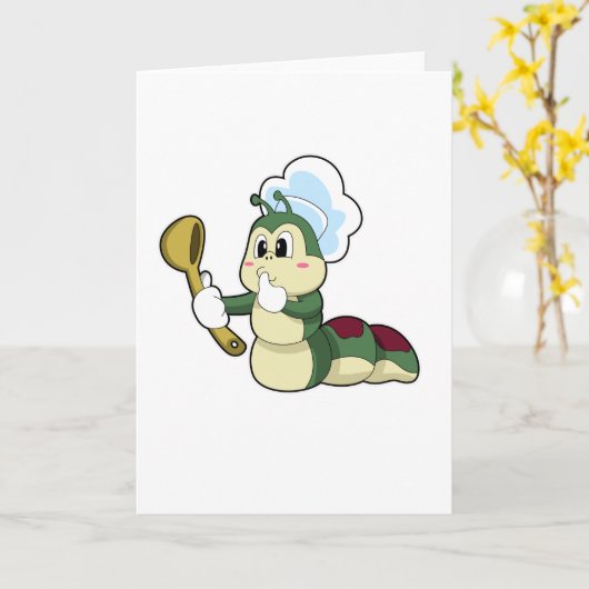 Rups als Chef met Houten lepel Kaart (Gele Bloem)