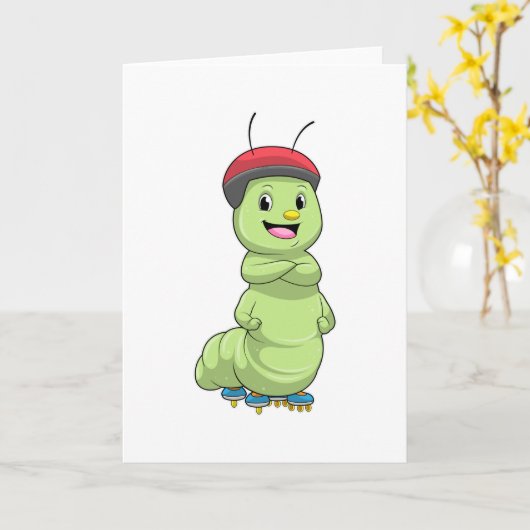 Rups als inline skater met roller skates.pn kaart (Gele Bloem)