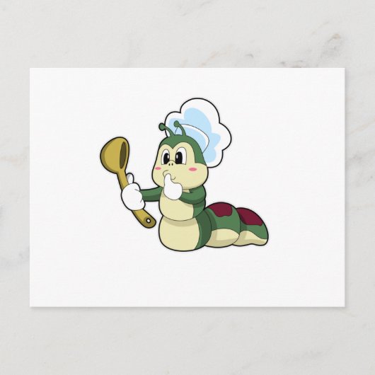 Rups als kok met houten lepel briefkaart (Voorkant)