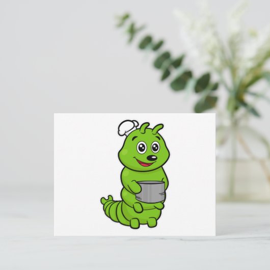 Rups als kok met kookpot briefkaart (Staand voorkant)