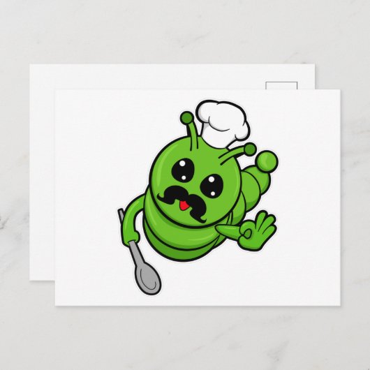 Rups als kok met lepel briefkaart (Voorkant / Achterkant)