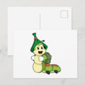 Rups als leerling met rugzak briefkaart (Voorkant / Achterkant)
