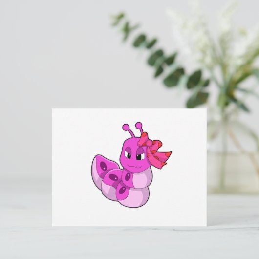 Rups als meisje met lint briefkaart (Staand voorkant)