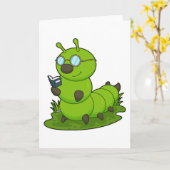 Rups als nerd met bril en boek kaart (Gele Bloem)