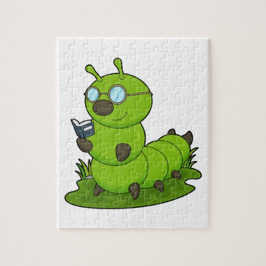 Rups als nerd met bril en boek legpuzzel (Verticaal)