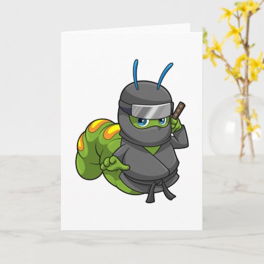 Rups als ninja met zwaard kaart (Gele Bloem)