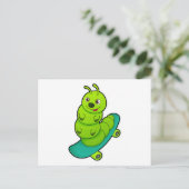 Rups als schaatser met skeelerboard briefkaart (Staand voorkant)