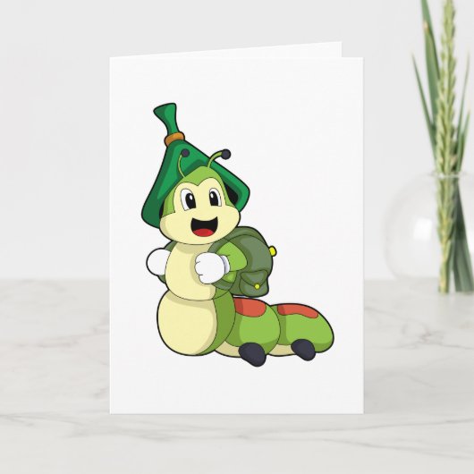 Rups als student met rugzak kaart (Voorkant)