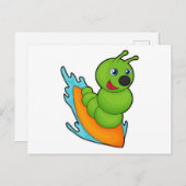 Rups als surfer met surfplank briefkaart (Voorkant / Achterkant)