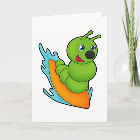 Rups als surfer met surfplank kaart (Voorkant)