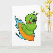 Rups als surfer met surfplank kaart (Gele Bloem)