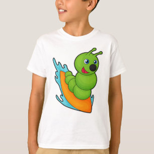 Rups als surfer met surfplank t-shirt