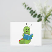 Rups bij het lezen met boek briefkaart (Staand voorkant)