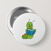 Rups bij het lezen met boek ronde button 7,6 cm (Voorkant /achterkant)