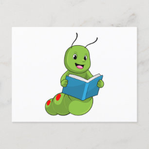 Rups bij lezen met boek briefkaart