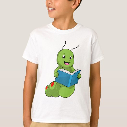 Rups bij lezen met boek t-shirt (Voorkant)