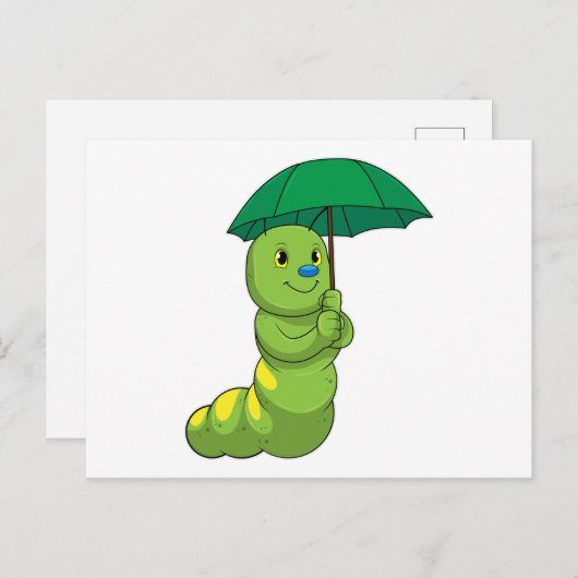 Rups bij regen met paraplu briefkaart (Voorkant / Achterkant)