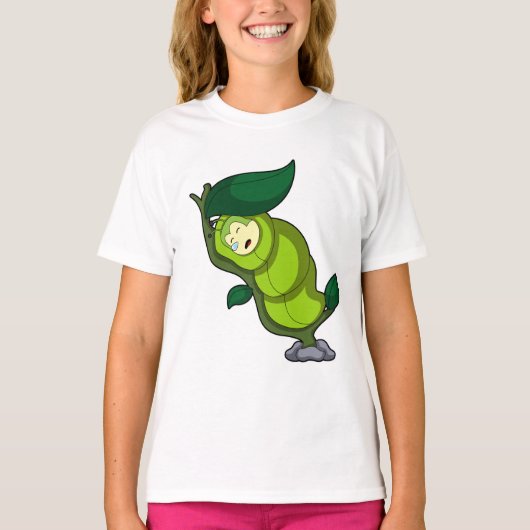 Rups bij slapend met blad t-shirt (Voorkant)