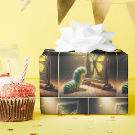 Rups die naar een vlinder in een spiegel kijkt cadeaupapier