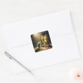 Rups die naar een vlinder in een spiegel kijkt vierkante sticker (Envelop)