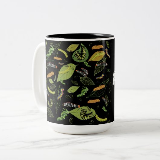 Rups en bladeren Gepersonaliseerd Tweekleurige Koffiemok (Voorkant links)