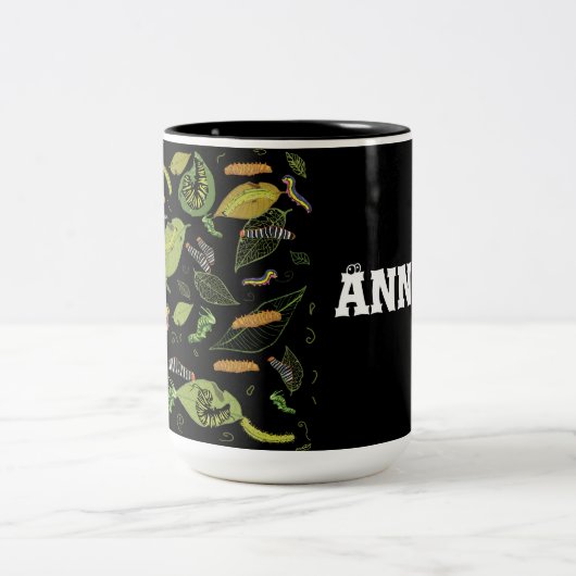 Rups en bladeren Gepersonaliseerd Tweekleurige Koffiemok (Center)