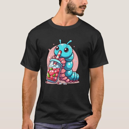 Rups Genietend van Bubble Tea T-shirt (Voorkant)