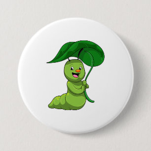 Rups met blad als parasol ronde button 7,6 cm