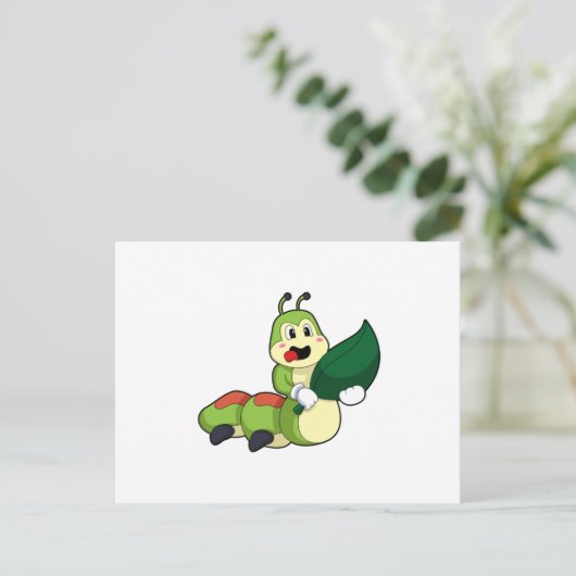 Rups met blad briefkaart (Staand voorkant)