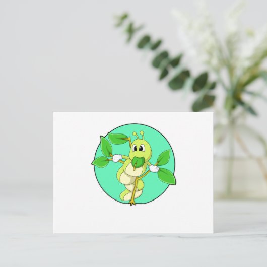 Rups met blad briefkaart (Staand voorkant)