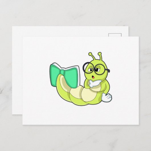 Rups met boek briefkaart (Voorkant / Achterkant)