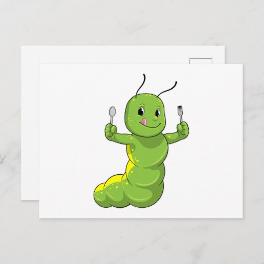 Rups Met Lepel & Vork Briefkaart (Voorkant / Achterkant)