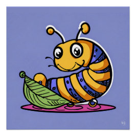 Rups op een blad glanzend Poster