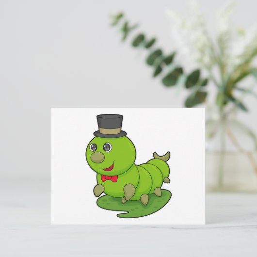 Rupsendoder als heer met hoed briefkaart (Staand voorkant)