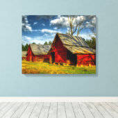 Rural America Red Barn Canvas Afdruk (Insitu (Houten vloer))
