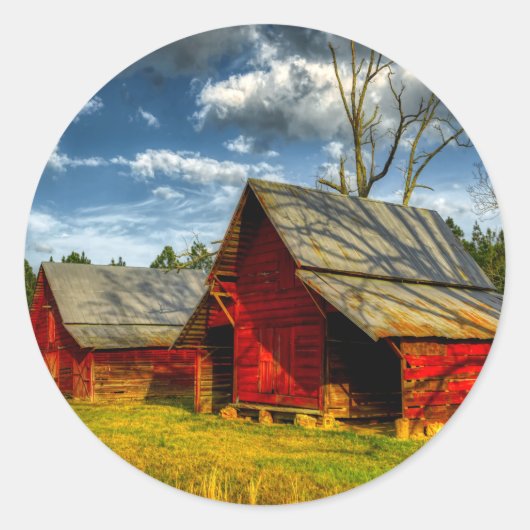 Rural America Red Barn Ronde Sticker (Voorkant)