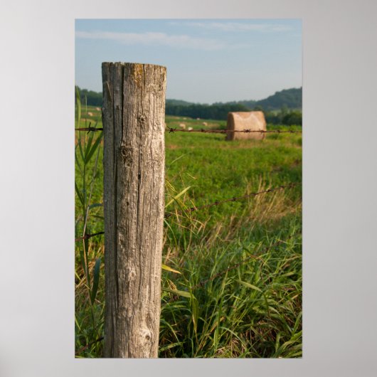 Rural Boerderij Fence Post en Hay Bales Poster (Voorkant)