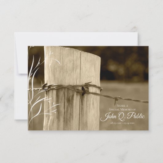 Rural Boerderij Fence Post Share a Memory Funeral Notitiekaartje (Voorkant)