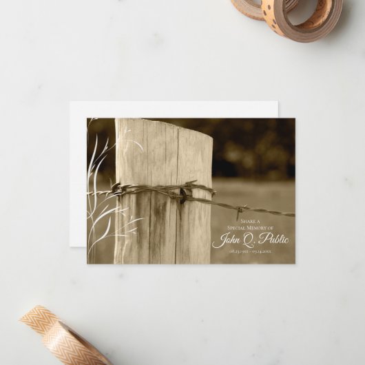 Rural Boerderij Fence Post Share a Memory Funeral Notitiekaartje (Voorkant / Achterkant in situ)