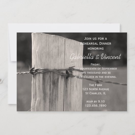 Rural Fence Post Country Wedding Rehearsal Dinner Kaart (Voorkant)