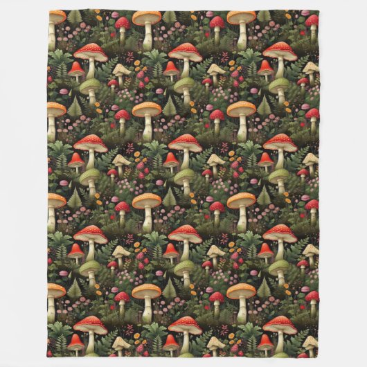 Rural Life Blanket Mushrooms in a Cozy Woodland Fleece Deken (Voorkant)