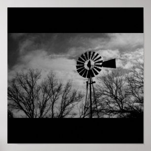 Rural Nebraska antiek Windmill Winter Boerderij Poster