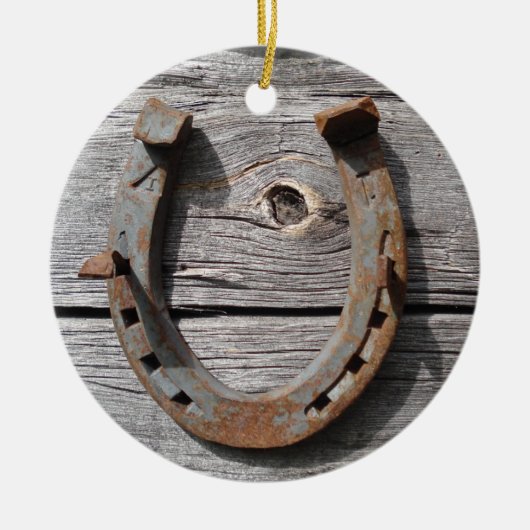 Rural Rusty Hoefijzer Hanging Xmas Pendant Keramisch Ornament (Voorkant)