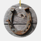 Rural Rusty Hoefijzer Hanging Xmas Pendant Keramisch Ornament (Achterkant)