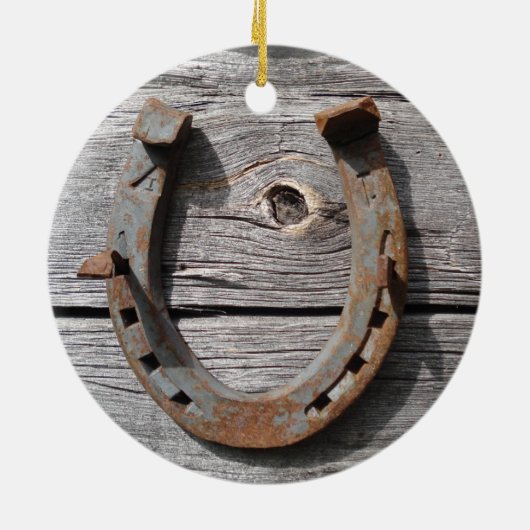 Rural Rusty Hoefijzer Hanging Xmas Pendant Keramisch Ornament (Achterkant)