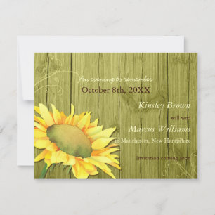 Rural Sunflower Olive Green Wedding Save the Date