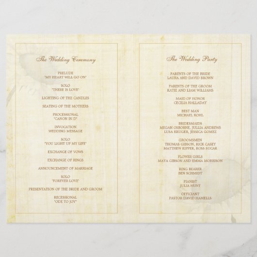 Rural Sunflower Wedding Ceremony Bi Fold Programs (Achterkant)