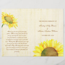 Rural Sunflower Wedding Ceremony Bi Fold Programs
