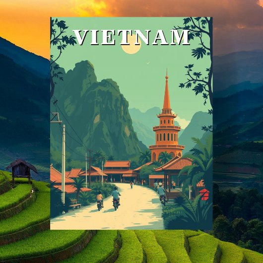 Rural Vietnam Travel Illustration Briefkaart